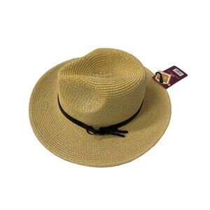 Angela & William Natural Panama Style Straw Hat With Black Band & Bow Detail
